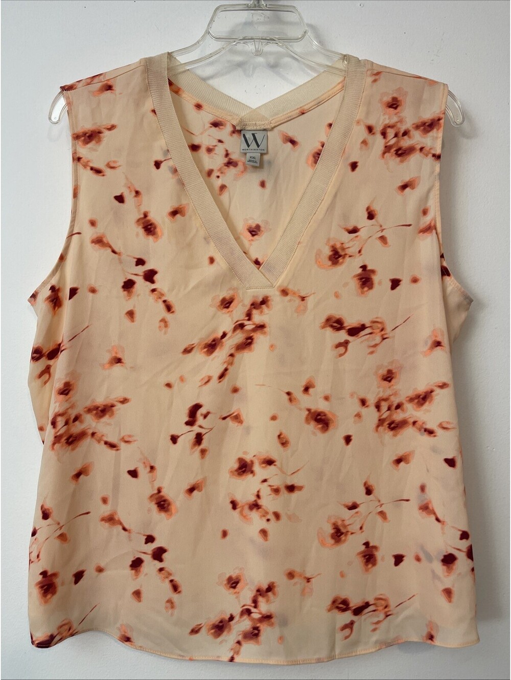 Worthington Womens 2xl Pink Floral Lightweight Sleeveless Vneck Blouse! M1323